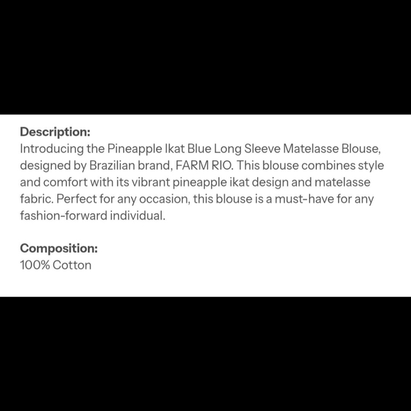 FARM Rio Pineapple Ikat Beaded Matelasse Button Front Euro Boho Top Blue NWT - Picture 16 of 16